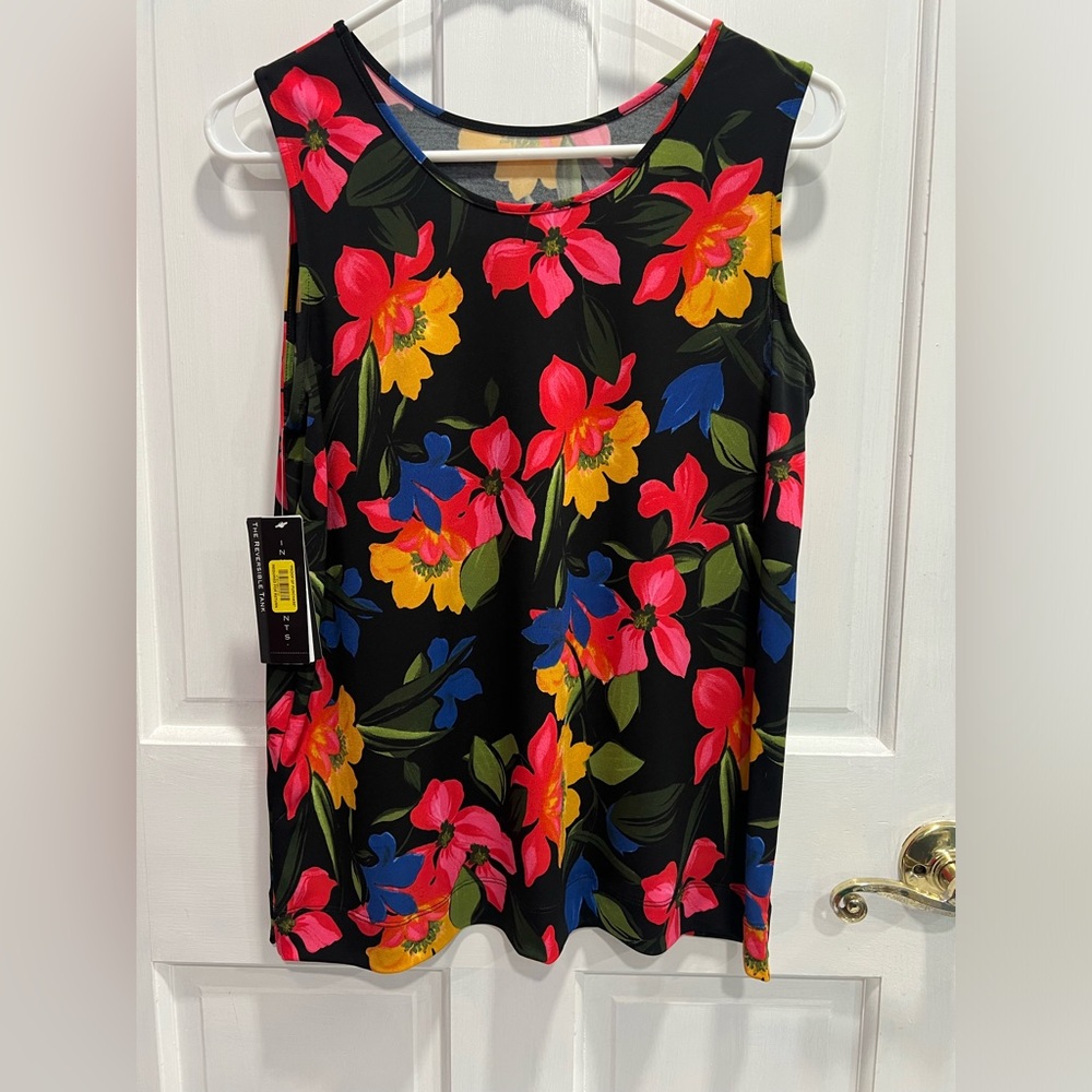 INVESTMENTS NWT Floral Tropical Reversible Summer Tank Top SIZE SMALL Womens NEW